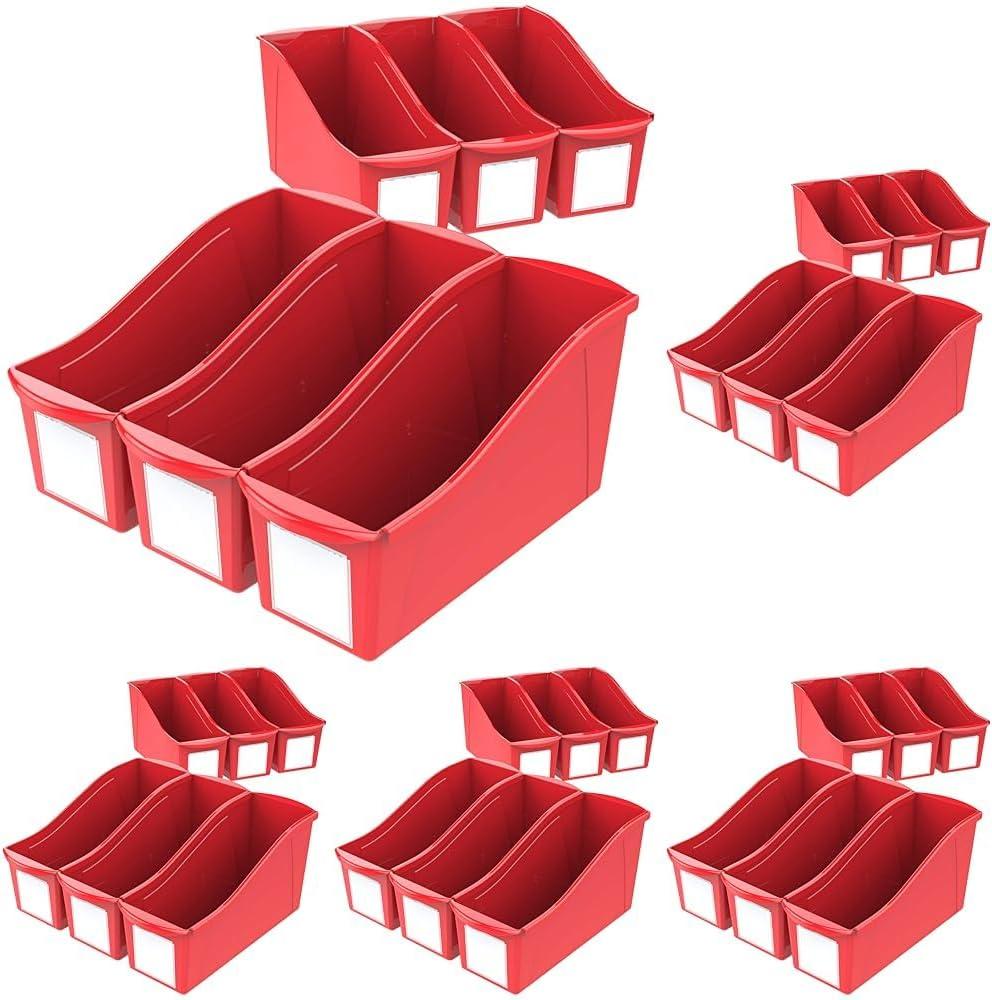 imageStorex Large Book Bin Interlocking Plastic Organizer for Home Office and Work Space Black 6Pack 70109E06CRed