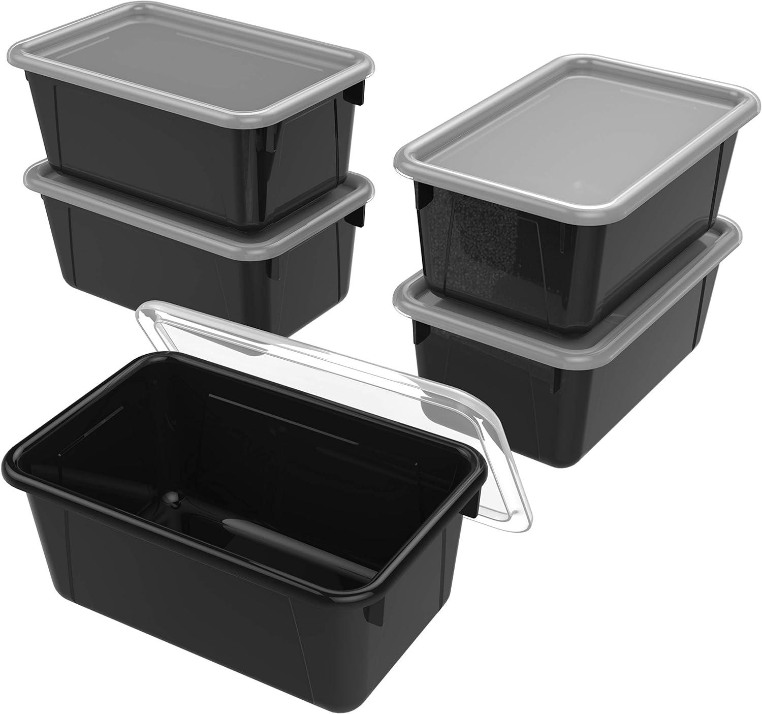 imageStorex Small Cubby Bins Plastic Storage Containers for Classroom with NonSnap Lid 122 x 78 x 51 inches Red 62407U05C Pack of 5Black