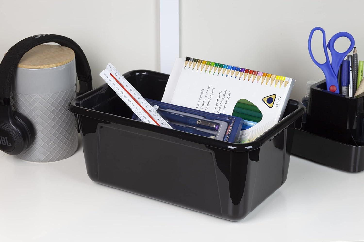 imageStorex Small Cubby Bins Plastic Storage Containers for Classroom with NonSnap Lid 122 x 78 x 51 inches Red 62407U05C Pack of 5Black