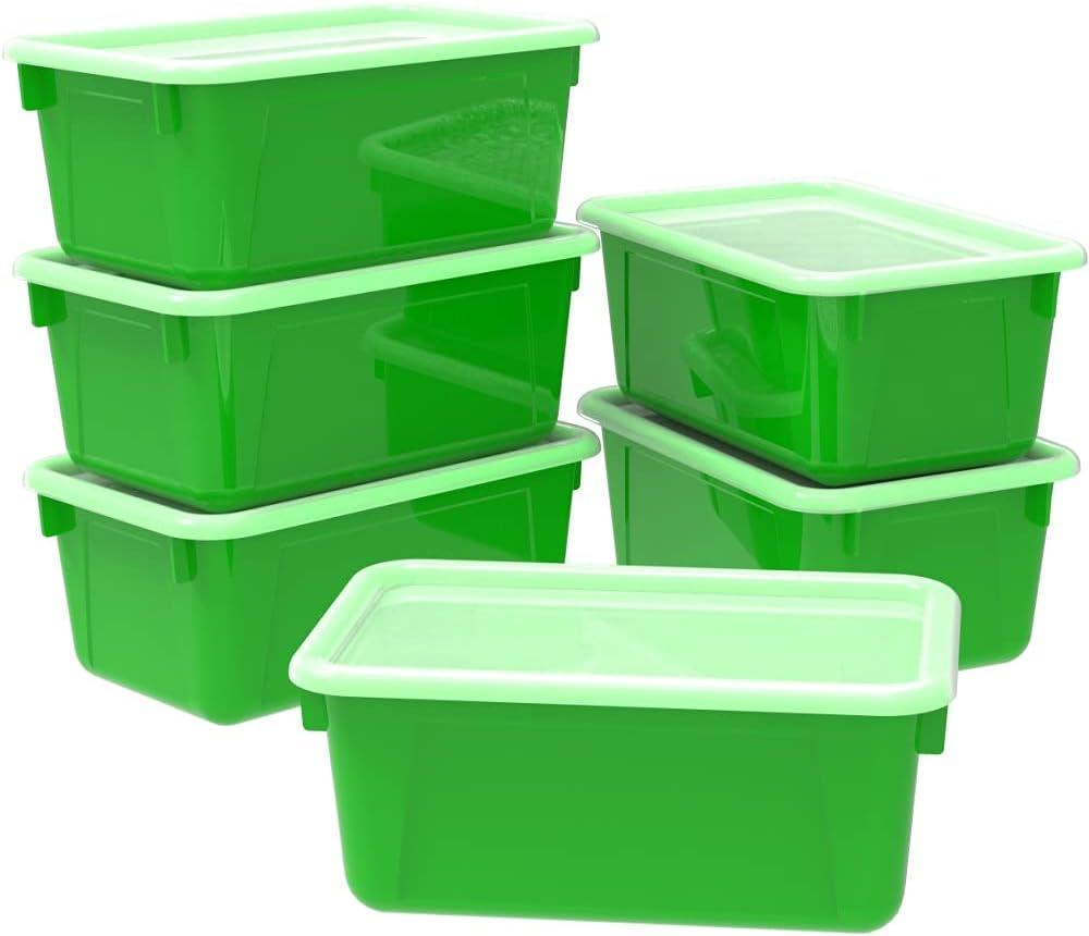imageStorex Small Cubby Bins Plastic Storage Containers for Classroom with NonSnap Lid 122 x 78 x 51 inches Red 62407U05C Pack of 5Green