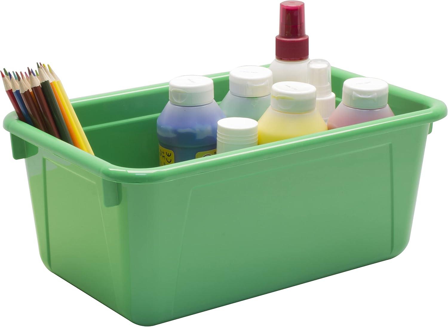 imageStorex Small Cubby Bins Plastic Storage Containers for Classroom with NonSnap Lid 122 x 78 x 51 inches Red 62407U05C Pack of 5Green