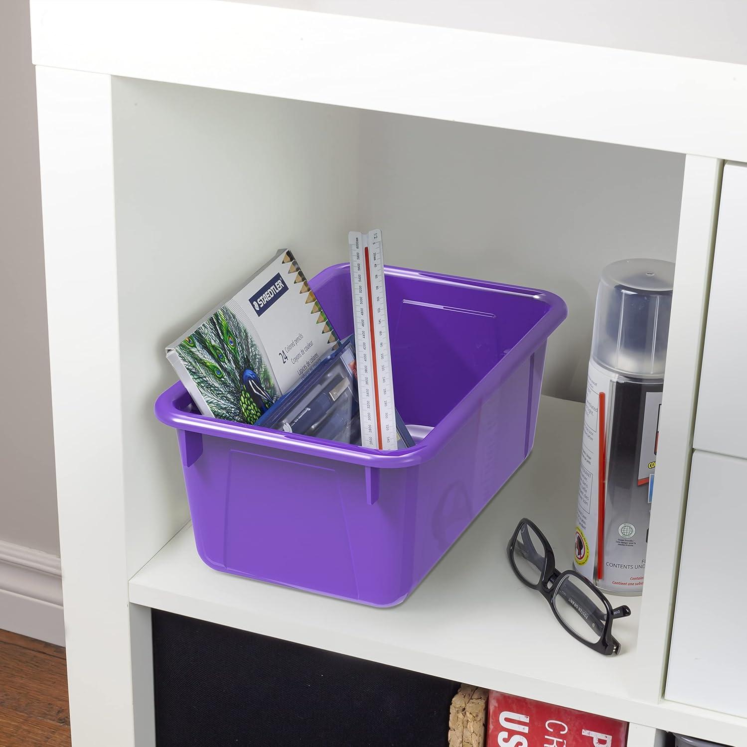 imageStorex Small Cubby Bins Plastic Storage Containers for Classroom with NonSnap Lid 122 x 78 x 51 inches Red 62407U05C Pack of 5Purple