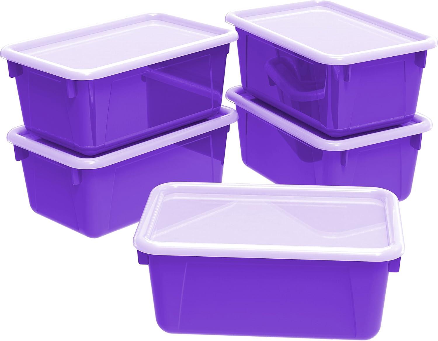 imageStorex Small Cubby Bins Plastic Storage Containers for Classroom with NonSnap Lid 122 x 78 x 51 inches Red 62407U05C Pack of 5Purple