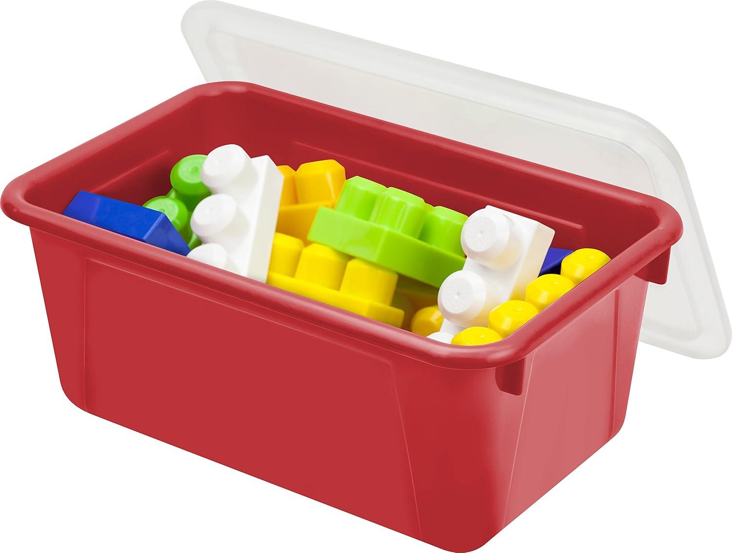 imageStorex Small Cubby Bins Plastic Storage Containers for Classroom with NonSnap Lid 122 x 78 x 51 inches Red 62407U05C Pack of 5Red