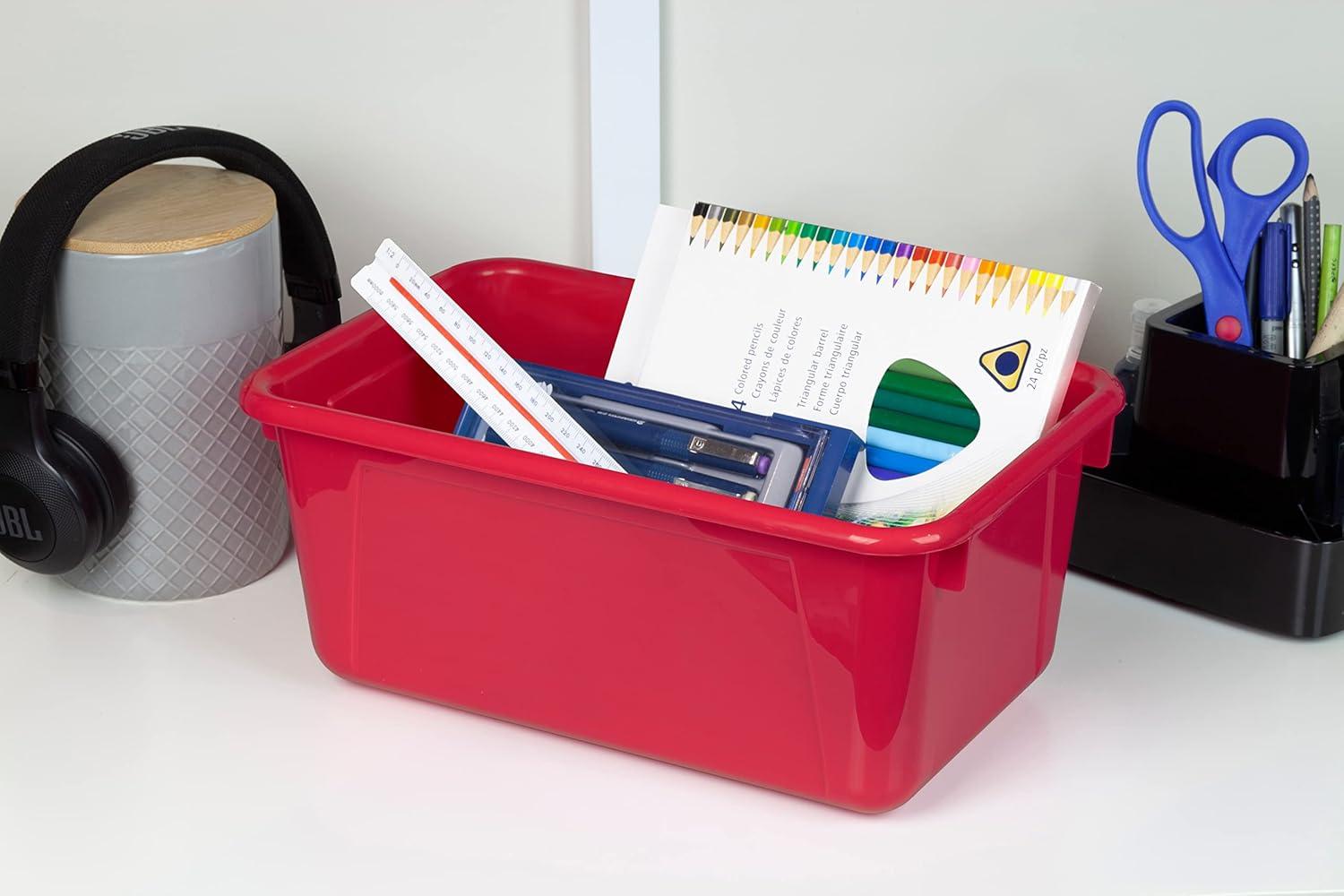 imageStorex Small Cubby Bins Plastic Storage Containers for Classroom with NonSnap Lid 122 x 78 x 51 inches Red 62407U05C Pack of 5Red