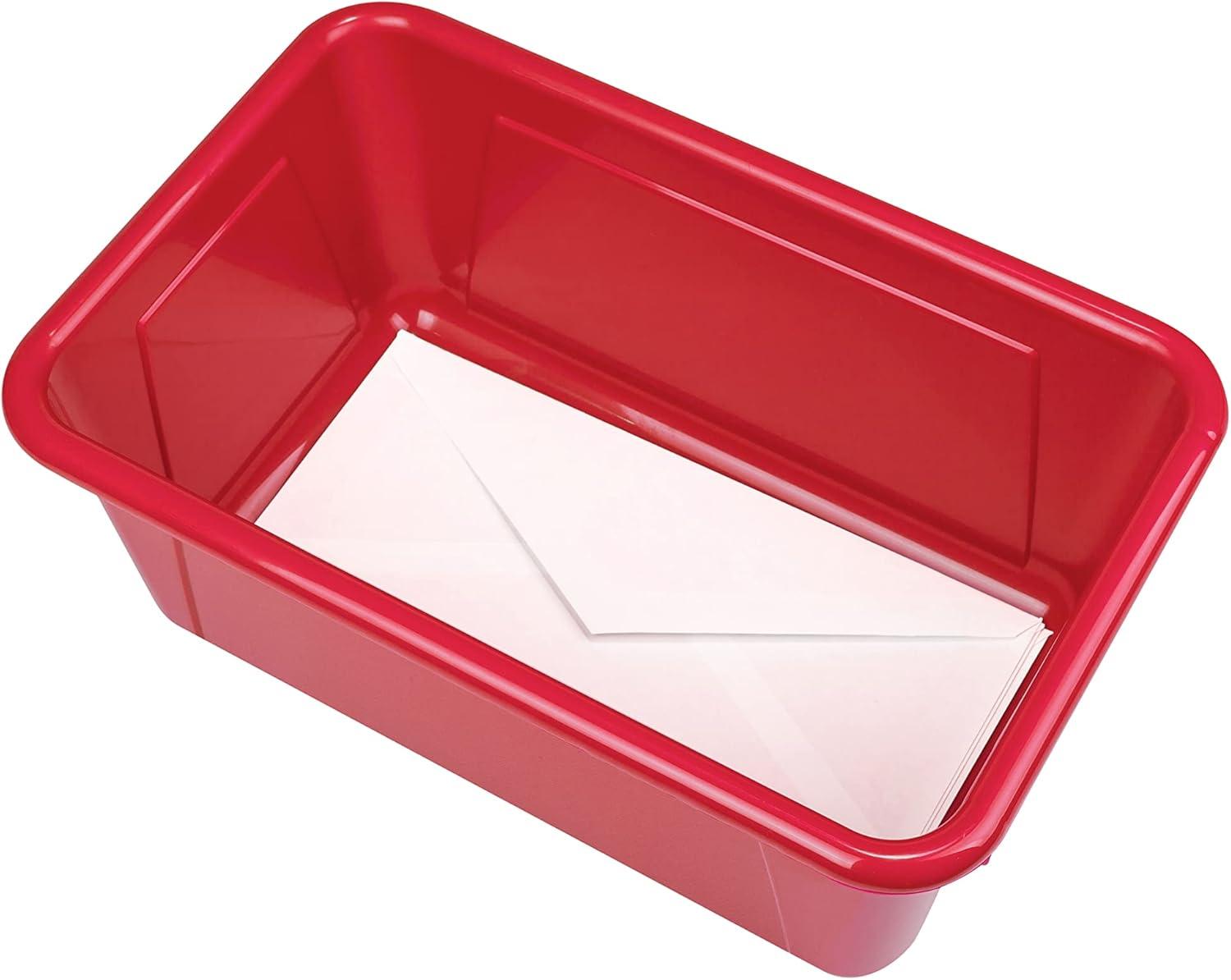 imageStorex Small Cubby Bins Plastic Storage Containers for Classroom with NonSnap Lid 122 x 78 x 51 inches Red 62407U05C Pack of 5Red
