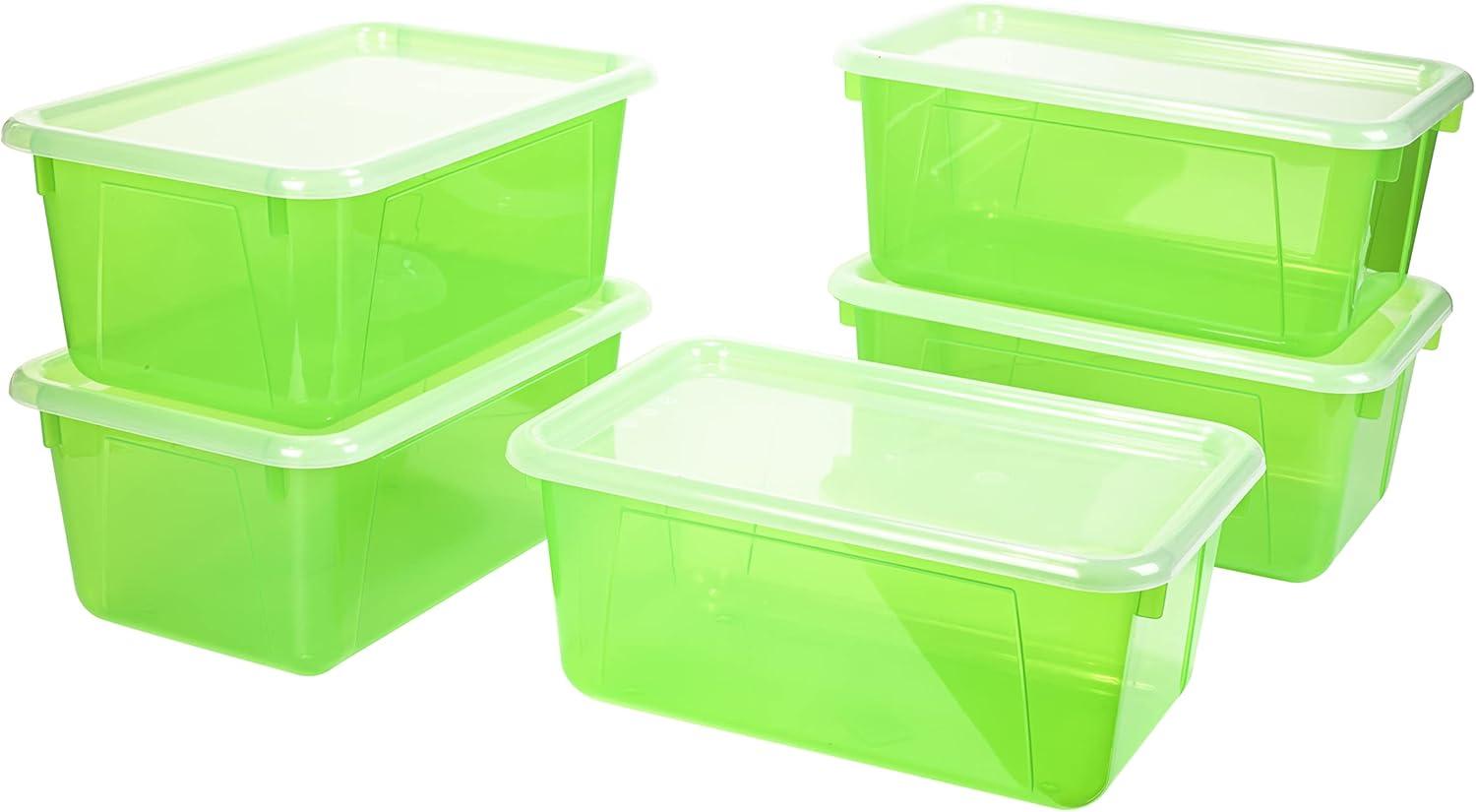 imageStorex Small Cubby Bins Plastic Storage Containers for Classroom with NonSnap Lid 122 x 78 x 51 inches Red 62407U05C Pack of 5Tint Green