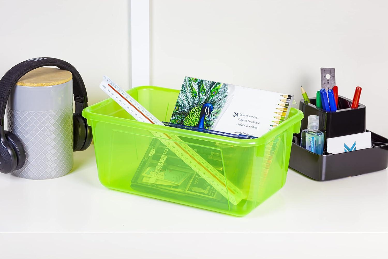 imageStorex Small Cubby Bins Plastic Storage Containers for Classroom with NonSnap Lid 122 x 78 x 51 inches Red 62407U05C Pack of 5Tint Green