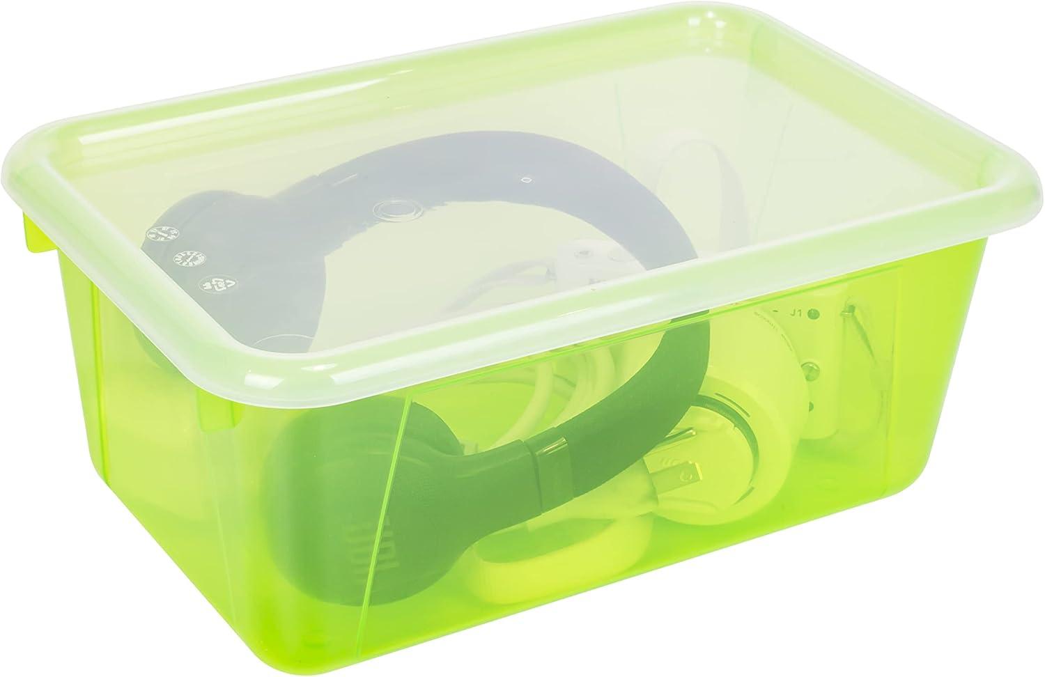 imageStorex Small Cubby Bins Plastic Storage Containers for Classroom with NonSnap Lid 122 x 78 x 51 inches Red 62407U05C Pack of 5Tint Green