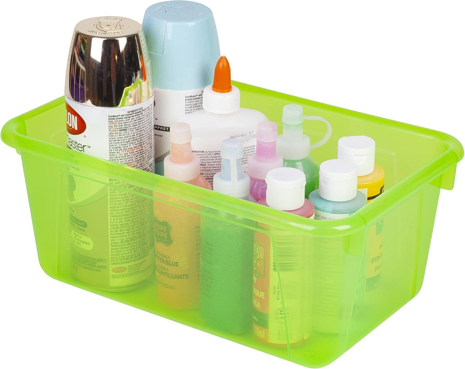 imageStorex Small Cubby Bins Plastic Storage Containers for Classroom with NonSnap Lid 122 x 78 x 51 inches Red 62407U05C Pack of 5Tint Green