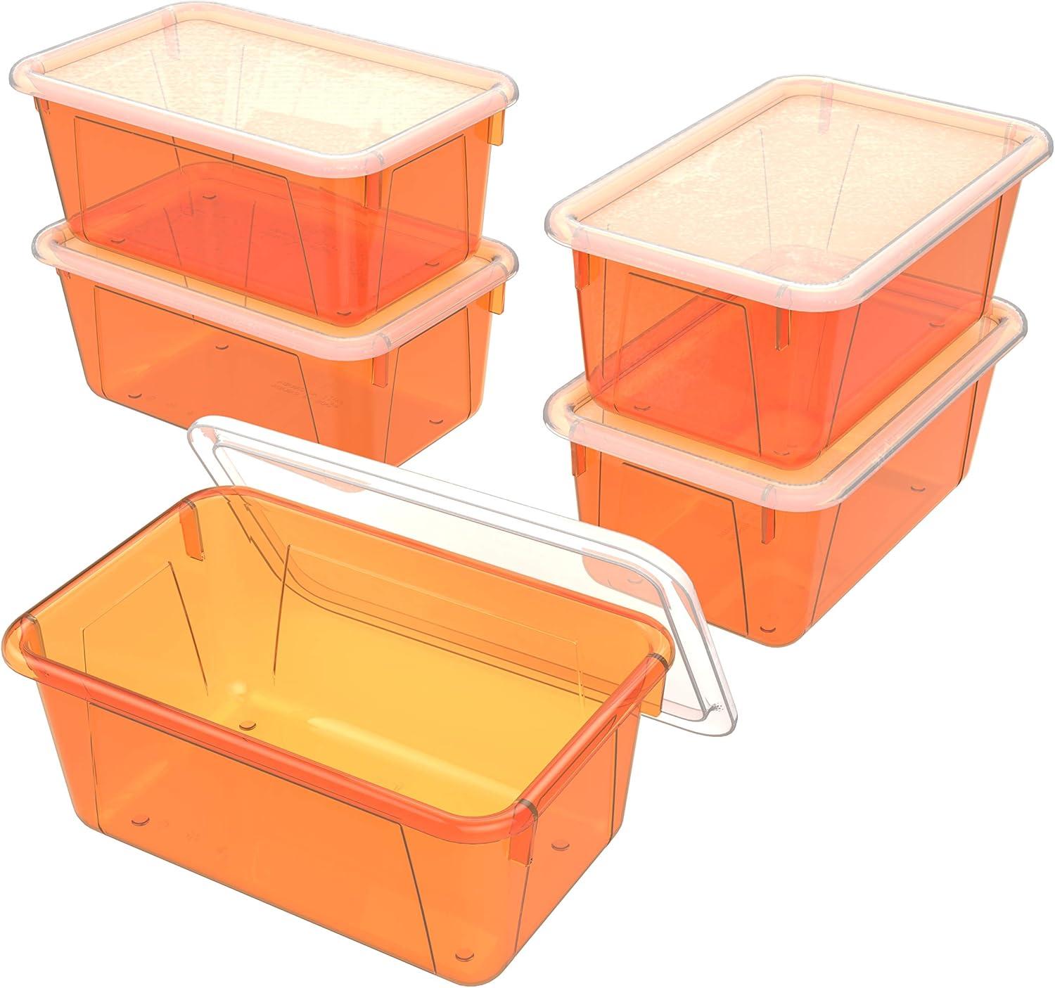 imageStorex Small Cubby Bins Plastic Storage Containers for Classroom with NonSnap Lid 122 x 78 x 51 inches Red 62407U05C Pack of 5Tint Orange