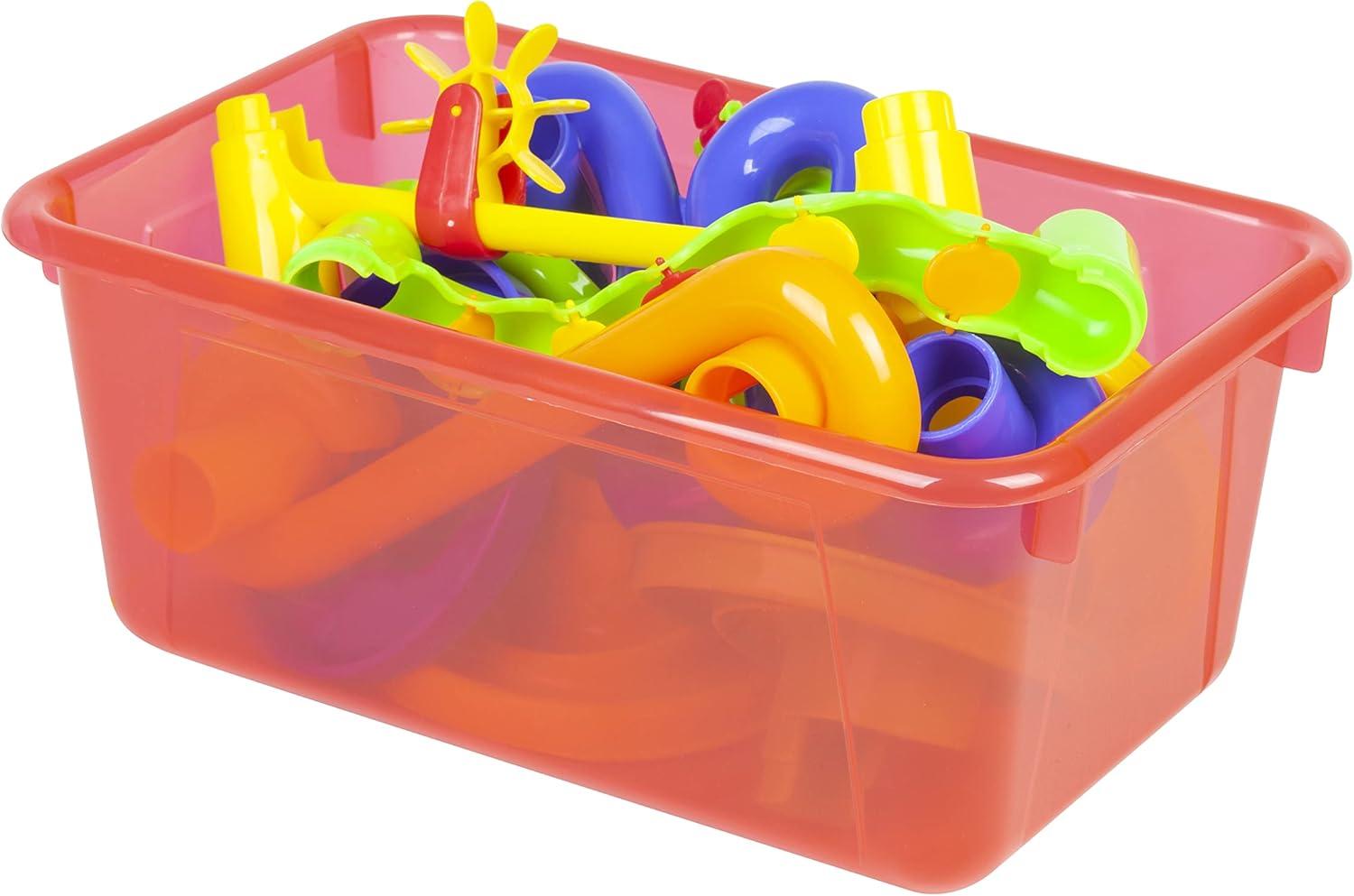 imageStorex Small Cubby Bins Plastic Storage Containers for Classroom with NonSnap Lid 122 x 78 x 51 inches Red 62407U05C Pack of 5Tint Red