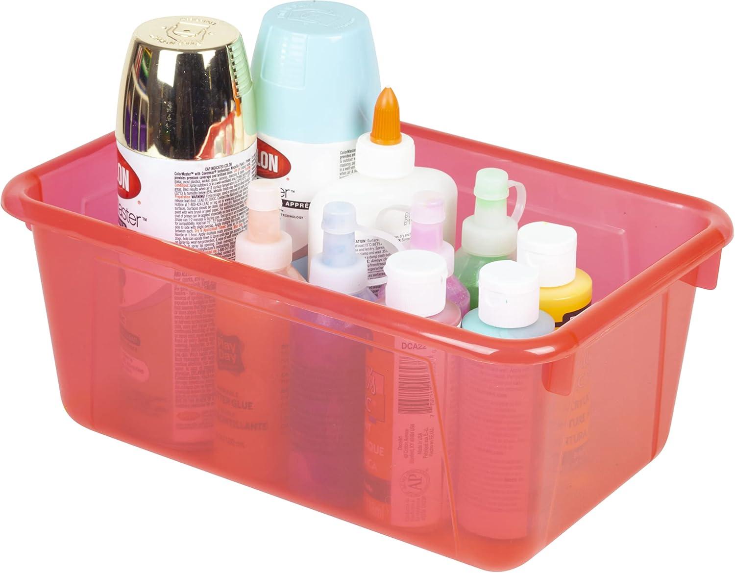 imageStorex Small Cubby Bins Plastic Storage Containers for Classroom with NonSnap Lid 122 x 78 x 51 inches Red 62407U05C Pack of 5Tint Red