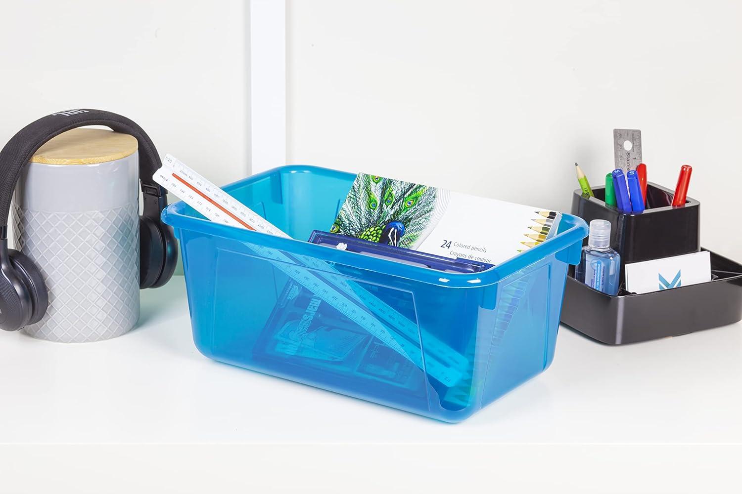 imageStorex Small Cubby Bins Plastic Storage Containers for Classroom with NonSnap Lid 122 x 78 x 51 inches Red 62407U05C Pack of 5Tint Teal