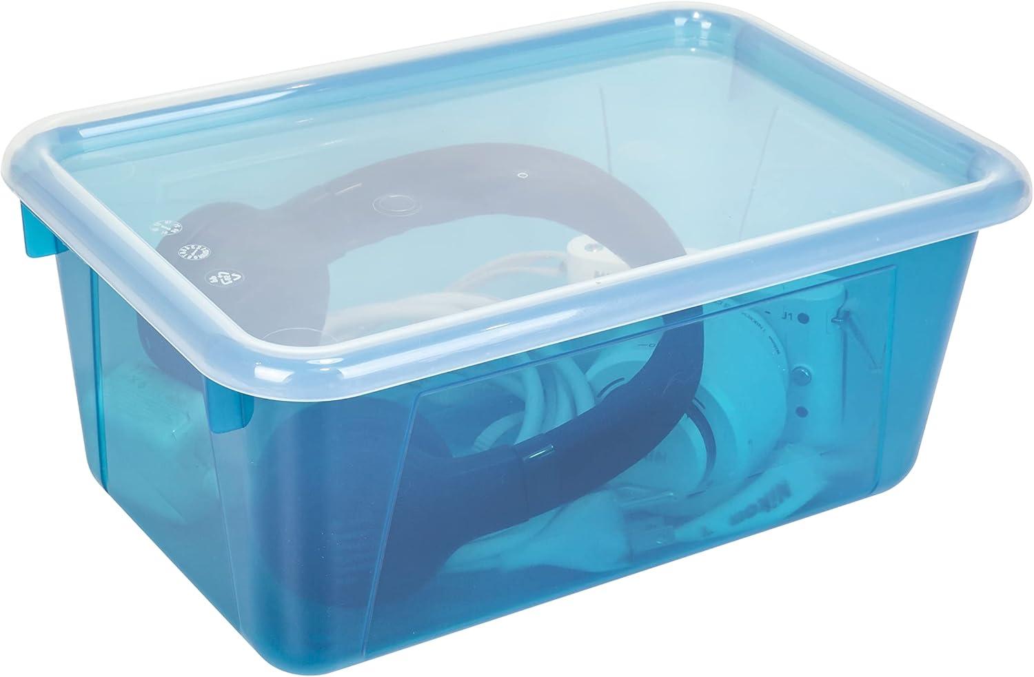imageStorex Small Cubby Bins Plastic Storage Containers for Classroom with NonSnap Lid 122 x 78 x 51 inches Red 62407U05C Pack of 5Tint Teal