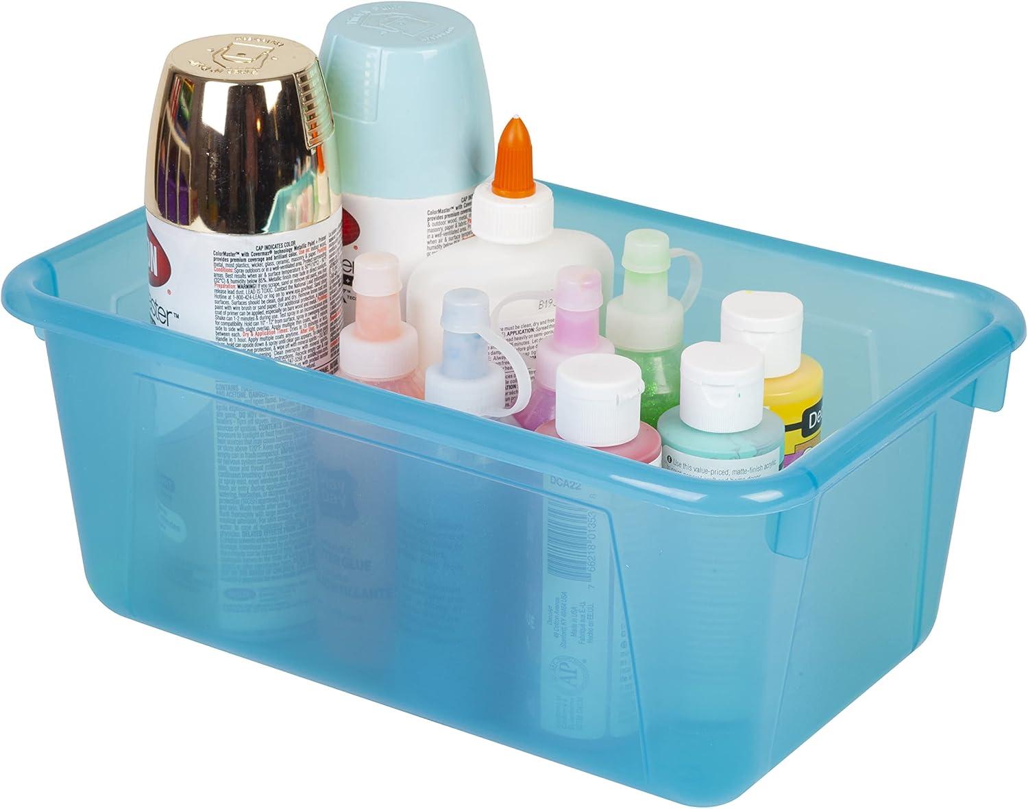 imageStorex Small Cubby Bins Plastic Storage Containers for Classroom with NonSnap Lid 122 x 78 x 51 inches Red 62407U05C Pack of 5Tint Teal