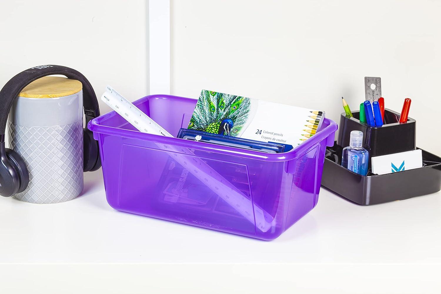 imageStorex Small Cubby Bins Plastic Storage Containers for Classroom with NonSnap Lid 122 x 78 x 51 inches Red 62407U05C Pack of 5Tint Violet