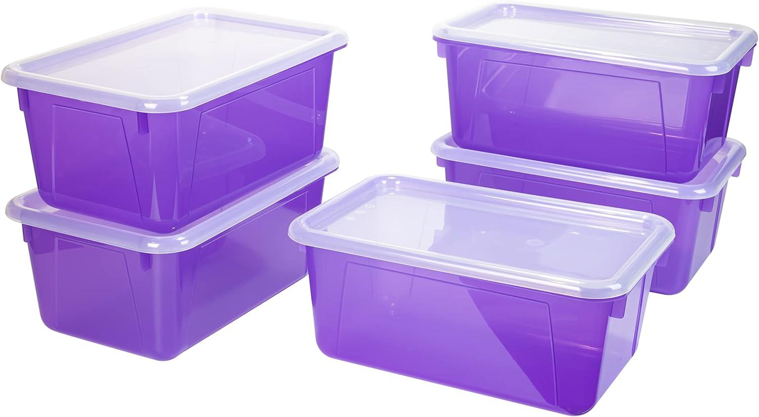 imageStorex Small Cubby Bins Plastic Storage Containers for Classroom with NonSnap Lid 122 x 78 x 51 inches Red 62407U05C Pack of 5Tint Violet