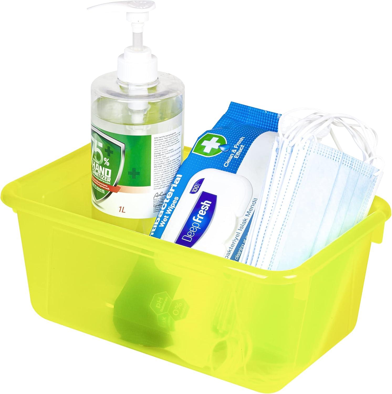 imageStorex Small Cubby Bins Plastic Storage Containers for Classroom with NonSnap Lid 122 x 78 x 51 inches Red 62407U05C Pack of 5Tint Yellow