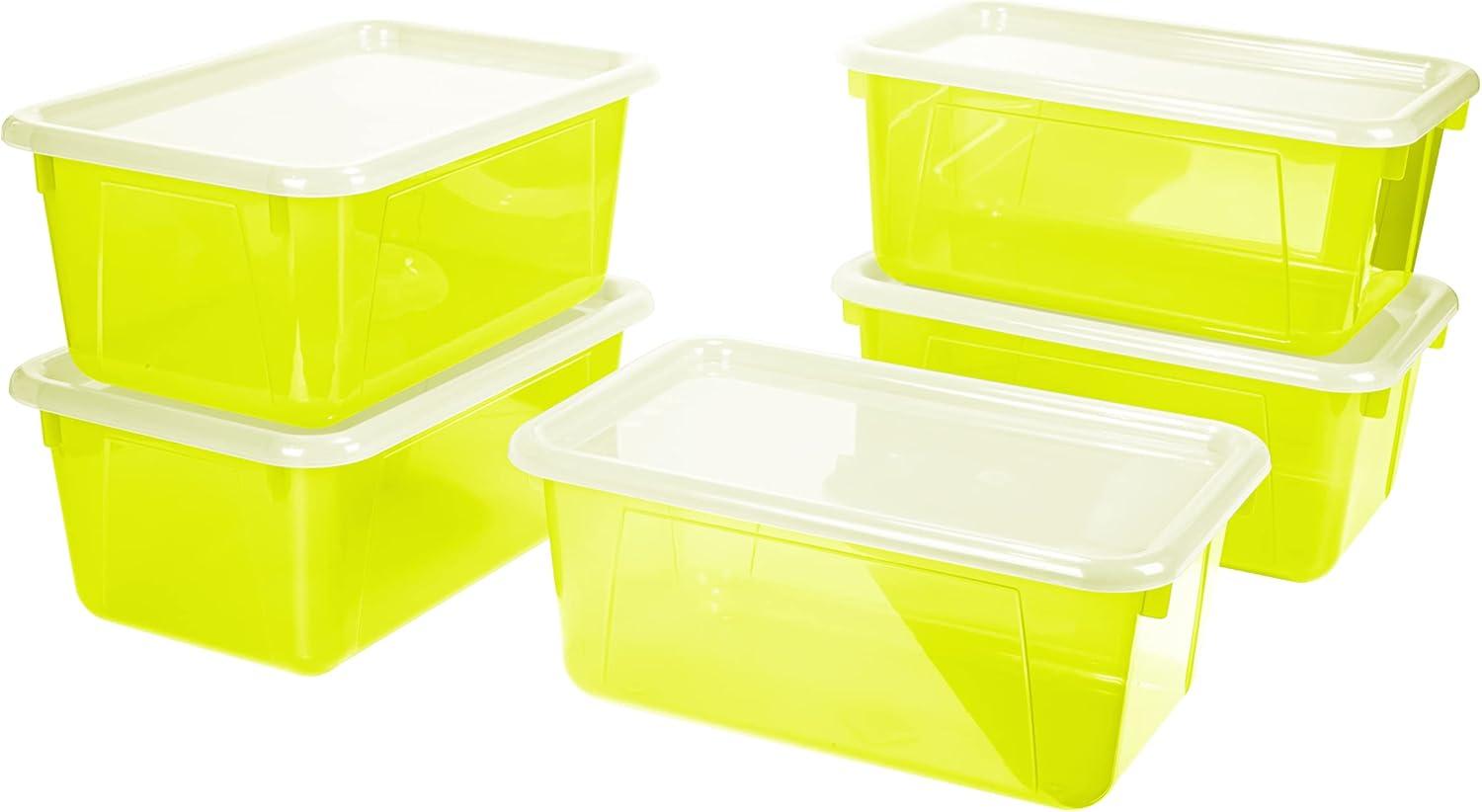 imageStorex Small Cubby Bins Plastic Storage Containers for Classroom with NonSnap Lid 122 x 78 x 51 inches Red 62407U05C Pack of 5Tint Yellow