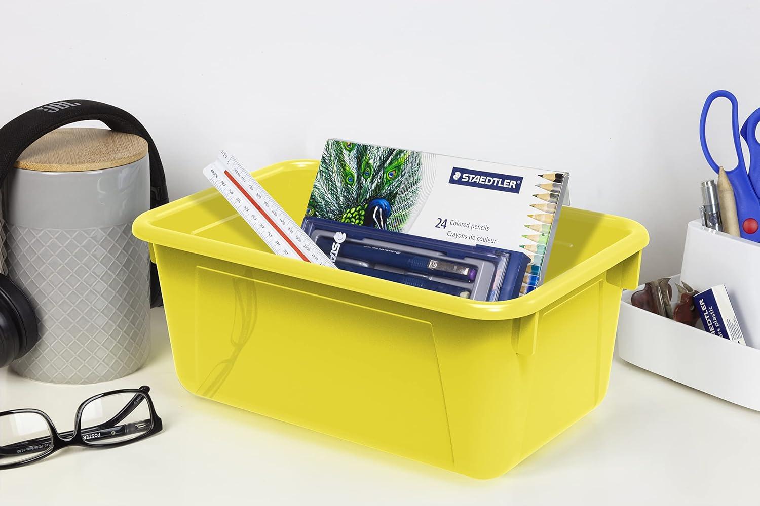 imageStorex Small Cubby Bins Plastic Storage Containers for Classroom with NonSnap Lid 122 x 78 x 51 inches Red 62407U05C Pack of 5Yellow
