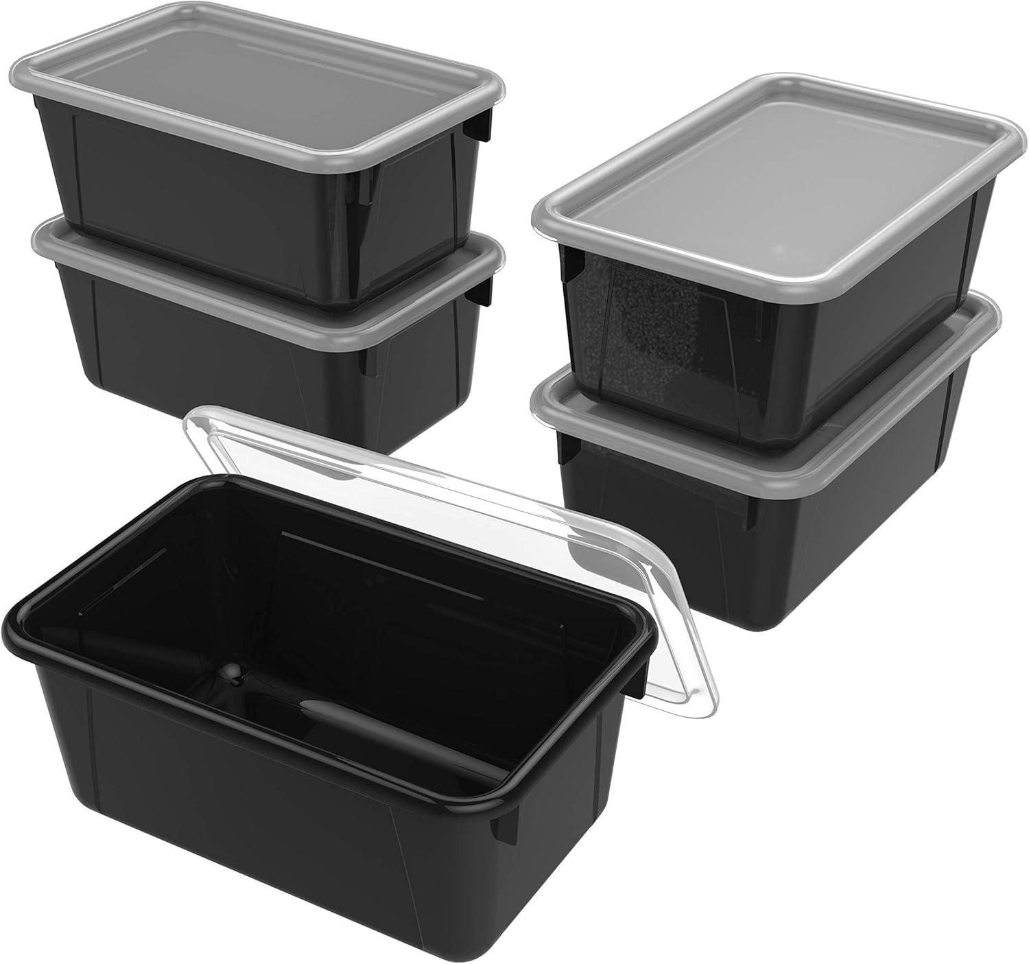 imageStorex Small Cubby Bins Plastic Storage Containers for Classroom with NonSnap Lid 122 x 78 x 51 inches Translucent 5Pack 62436U05CBlack