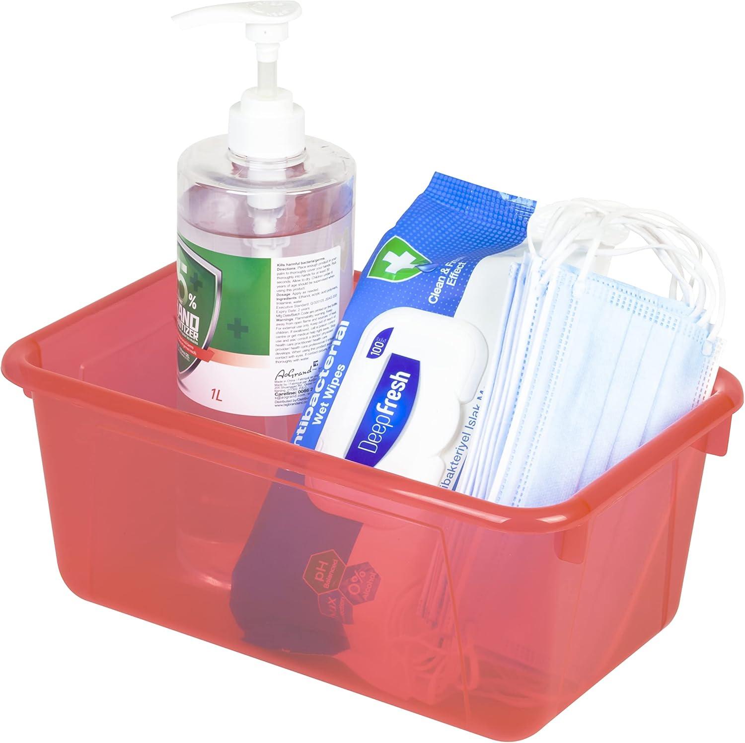 imageStorex Small Cubby Bins Plastic Storage Containers for Classroom with NonSnap Lid 122 x 78 x 51 inches Translucent 5Pack 62436U05CCandy Red