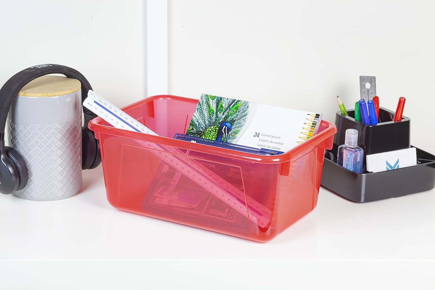 imageStorex Small Cubby Bins Plastic Storage Containers for Classroom with NonSnap Lid 122 x 78 x 51 inches Translucent 5Pack 62436U05CCandy Red
