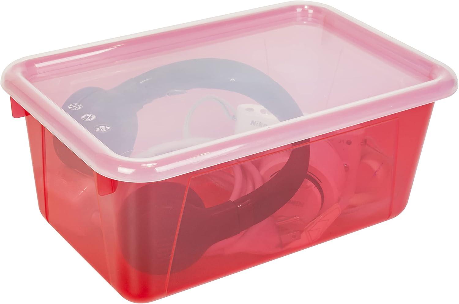 imageStorex Small Cubby Bins Plastic Storage Containers for Classroom with NonSnap Lid 122 x 78 x 51 inches Translucent 5Pack 62436U05CCandy Red