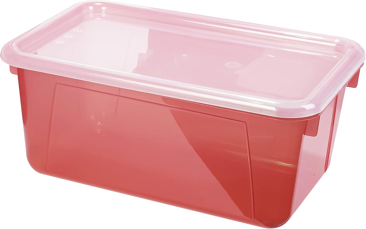 imageStorex Small Cubby Bins Plastic Storage Containers for Classroom with NonSnap Lid 122 x 78 x 51 inches Translucent 5Pack 62436U05CCandy Red