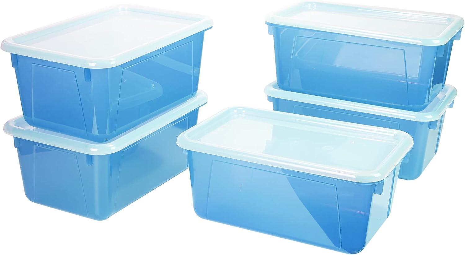imageStorex Small Cubby Bins Plastic Storage Containers for Classroom with NonSnap Lid 122 x 78 x 51 inches Translucent 5Pack 62436U05CCandy Teal