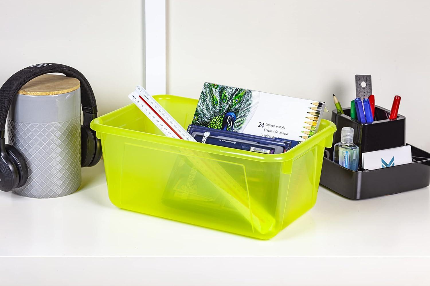 imageStorex Small Cubby Bins Plastic Storage Containers for Classroom with NonSnap Lid 122 x 78 x 51 inches Translucent 5Pack 62436U05CCandy Yellow