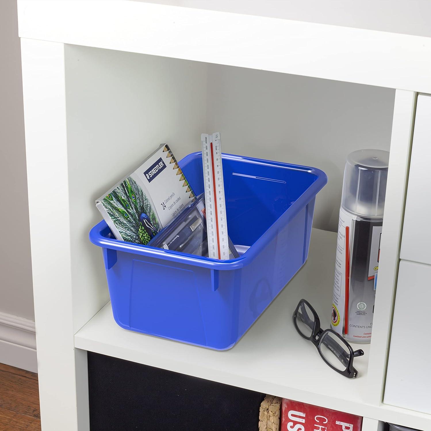 imageStorex Small Cubby Bins Plastic Storage Containers for Classroom with NonSnap Lid 122 x 78 x 51 inches Translucent 5Pack 62436U05CClass Blue
