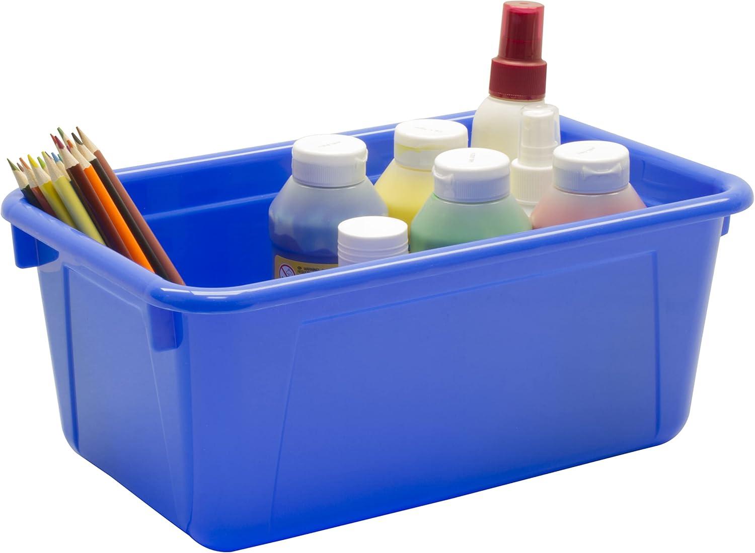 imageStorex Small Cubby Bins Plastic Storage Containers for Classroom with NonSnap Lid 122 x 78 x 51 inches Translucent 5Pack 62436U05CClass Blue