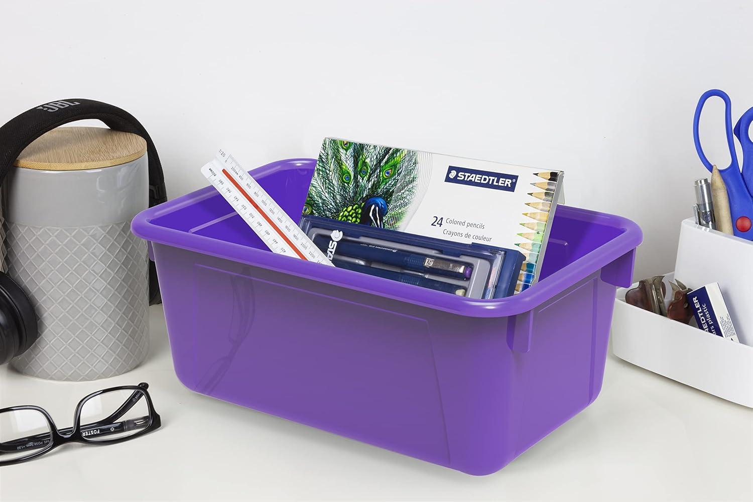 imageStorex Small Cubby Bins Plastic Storage Containers for Classroom with NonSnap Lid 122 x 78 x 51 inches Translucent 5Pack 62436U05CClass Purple