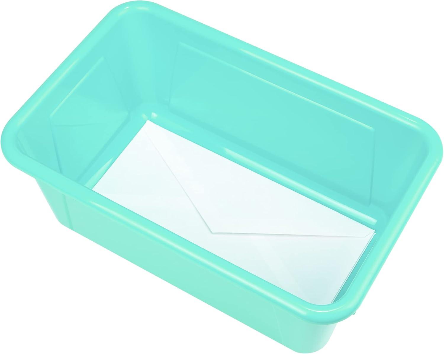 imageStorex Small Cubby Bins Plastic Storage Containers for Classroom with NonSnap Lid 122 x 78 x 51 inches Translucent 5Pack 62436U05CClass Teal