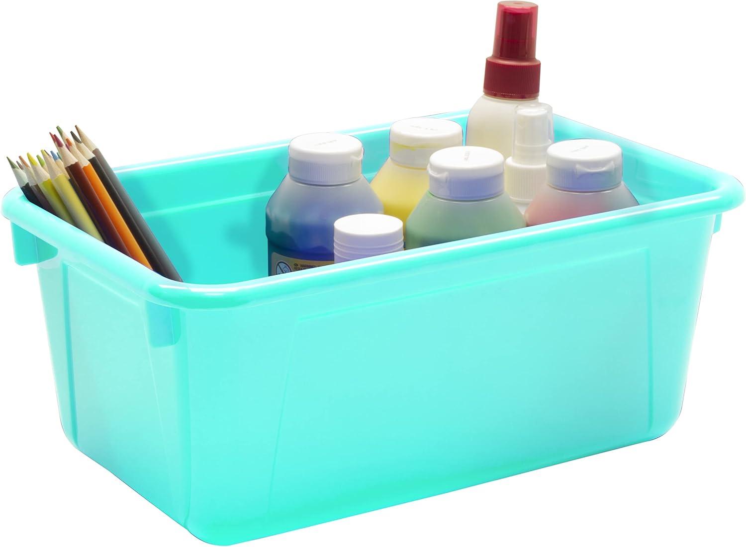 imageStorex Small Cubby Bins Plastic Storage Containers for Classroom with NonSnap Lid 122 x 78 x 51 inches Translucent 5Pack 62436U05CClass Teal