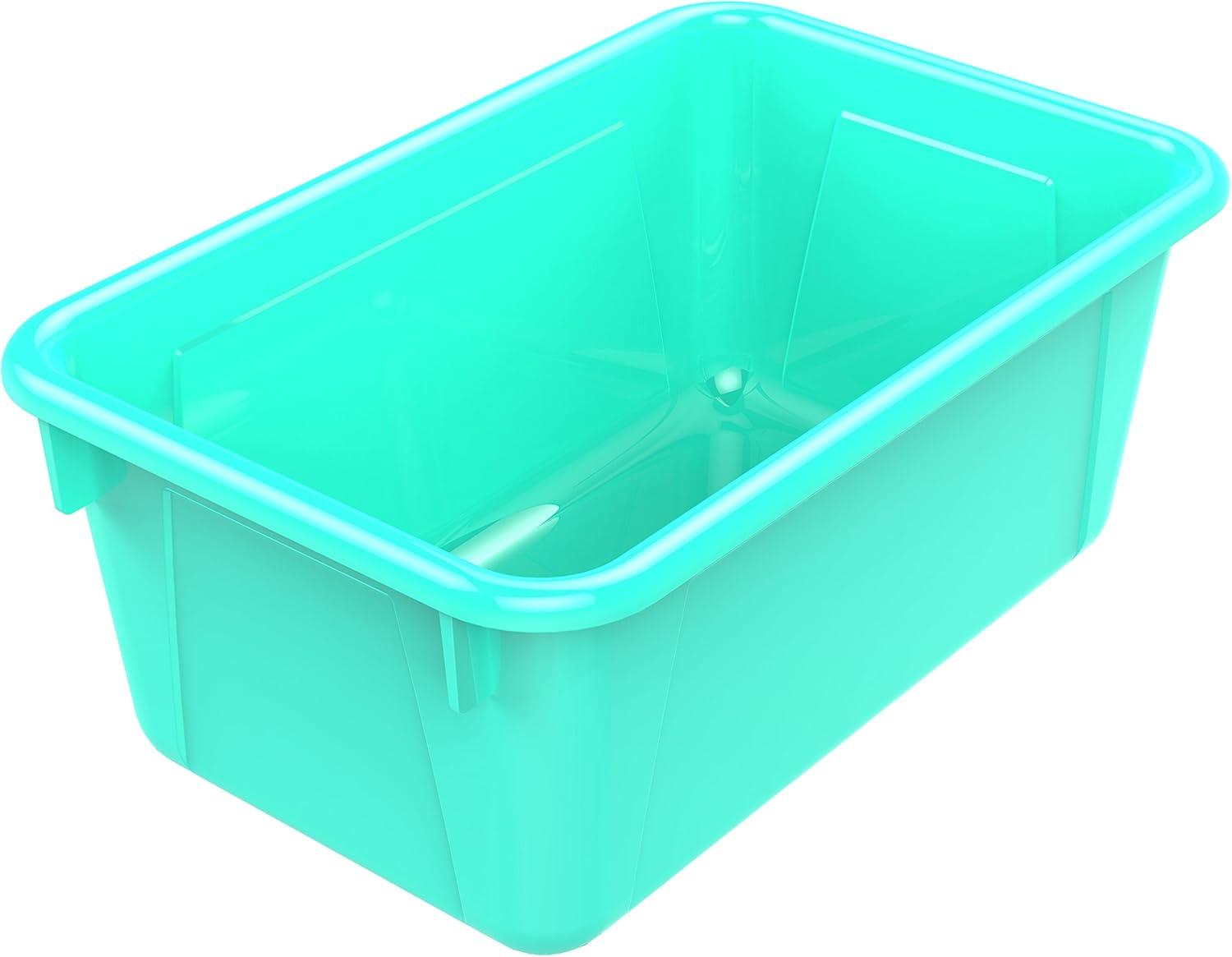 imageStorex Small Cubby Bins Plastic Storage Containers for Classroom with NonSnap Lid 122 x 78 x 51 inches Translucent 5Pack 62436U05CClass Teal