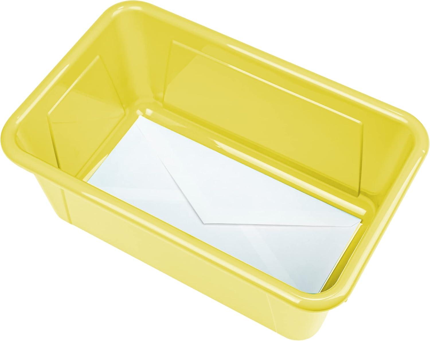 imageStorex Small Cubby Bins Plastic Storage Containers for Classroom with NonSnap Lid 122 x 78 x 51 inches Translucent 5Pack 62436U05CClass Yellow