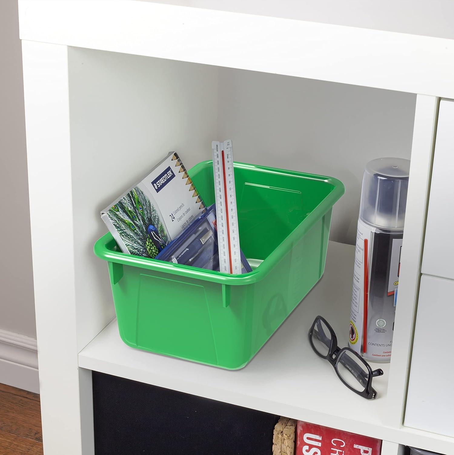 imageStorex Small Cubby Bins Plastic Storage Containers for Classroom with NonSnap Lid 122 x 78 x 51 inches Translucent 5Pack 62436U05CGreen