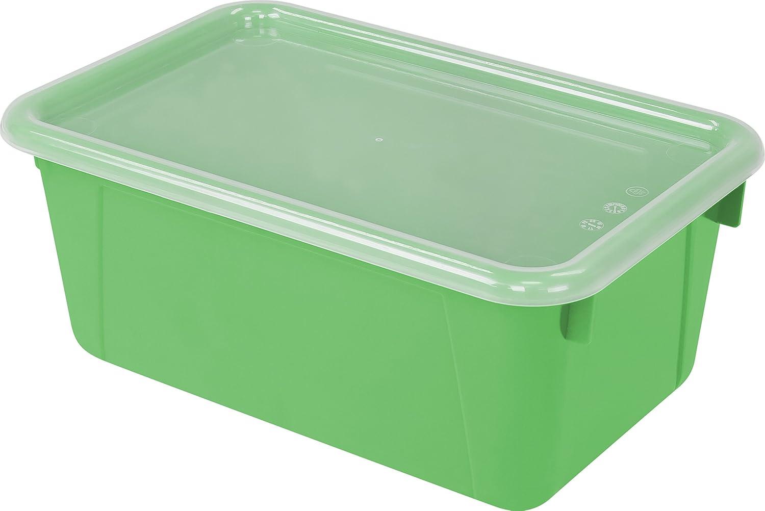 imageStorex Small Cubby Bins Plastic Storage Containers for Classroom with NonSnap Lid 122 x 78 x 51 inches Translucent 5Pack 62436U05CGreen
