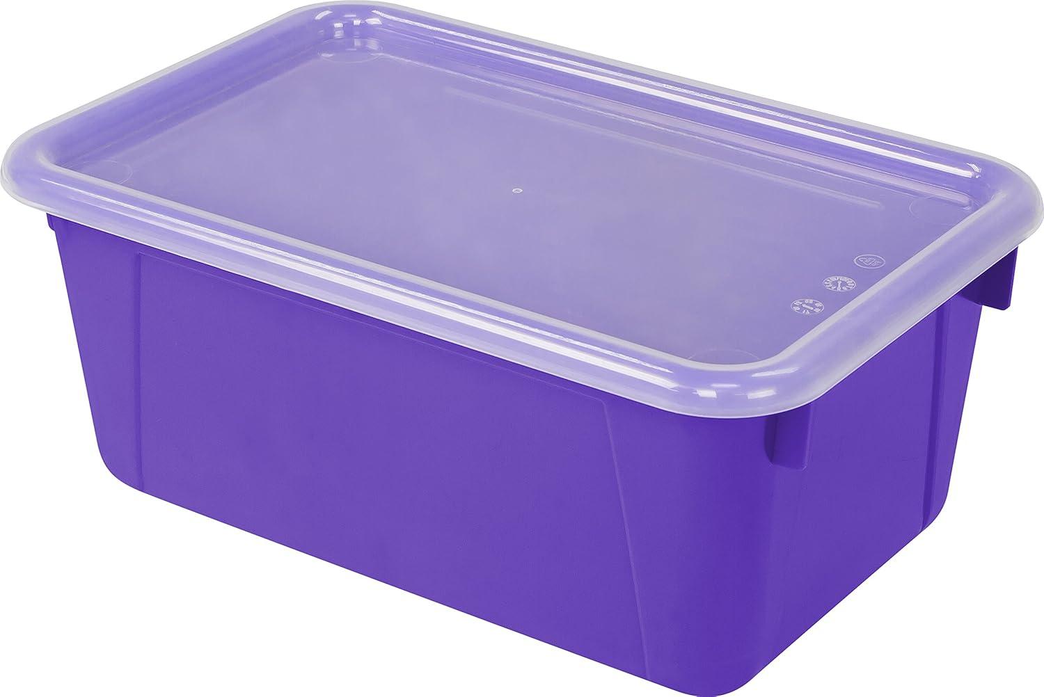 imageStorex Small Cubby Bins Plastic Storage Containers for Classroom with NonSnap Lid 122 x 78 x 51 inches Translucent 5Pack 62436U05CPurple