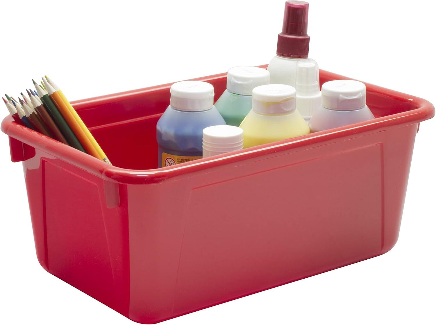 imageStorex Small Cubby Bins Plastic Storage Containers for Classroom with NonSnap Lid 122 x 78 x 51 inches Translucent 5Pack 62436U05CRed