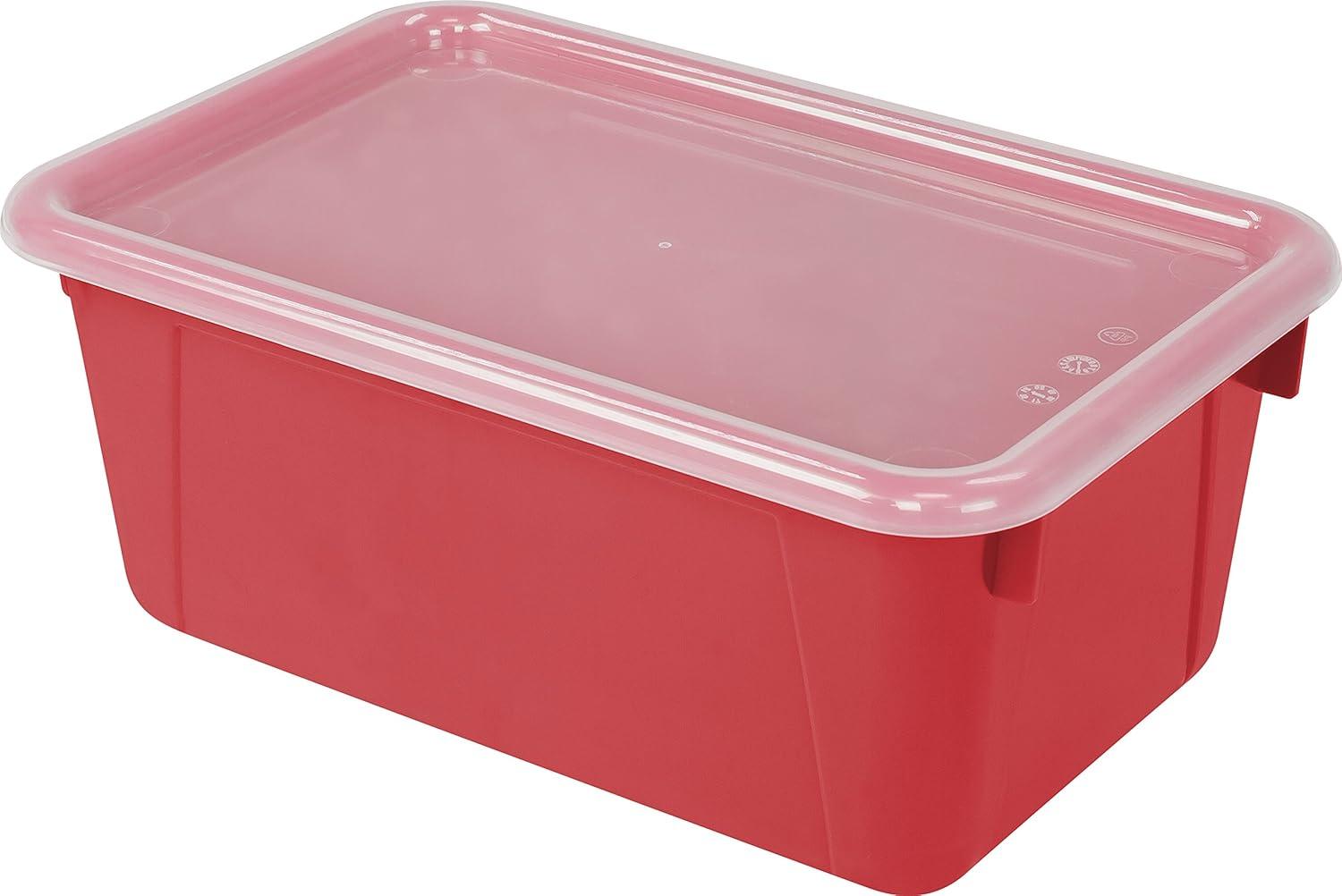 imageStorex Small Cubby Bins Plastic Storage Containers for Classroom with NonSnap Lid 122 x 78 x 51 inches Translucent 5Pack 62436U05CRed