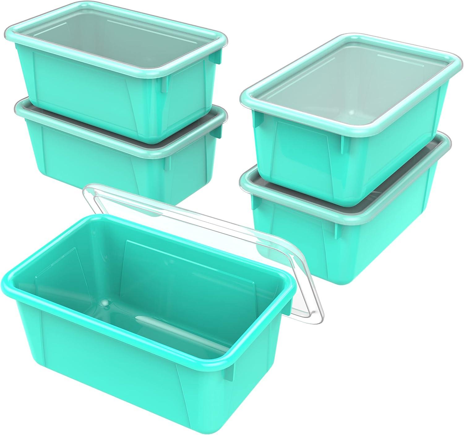 imageStorex Small Cubby Bins Plastic Storage Containers for Classroom with NonSnap Lid 122 x 78 x 51 inches Translucent 5Pack 62436U05CTeal