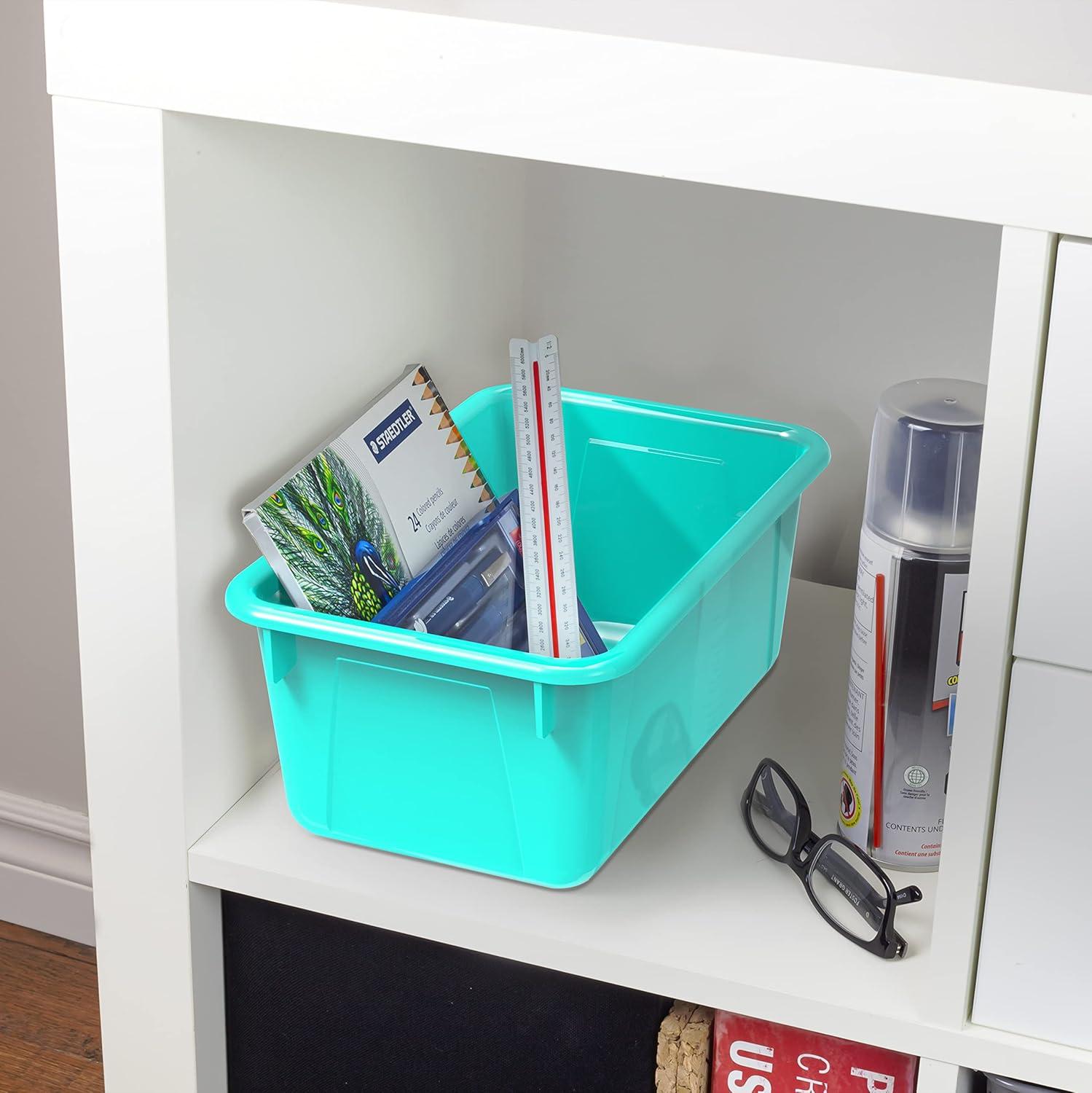 imageStorex Small Cubby Bins Plastic Storage Containers for Classroom with NonSnap Lid 122 x 78 x 51 inches Translucent 5Pack 62436U05CTeal