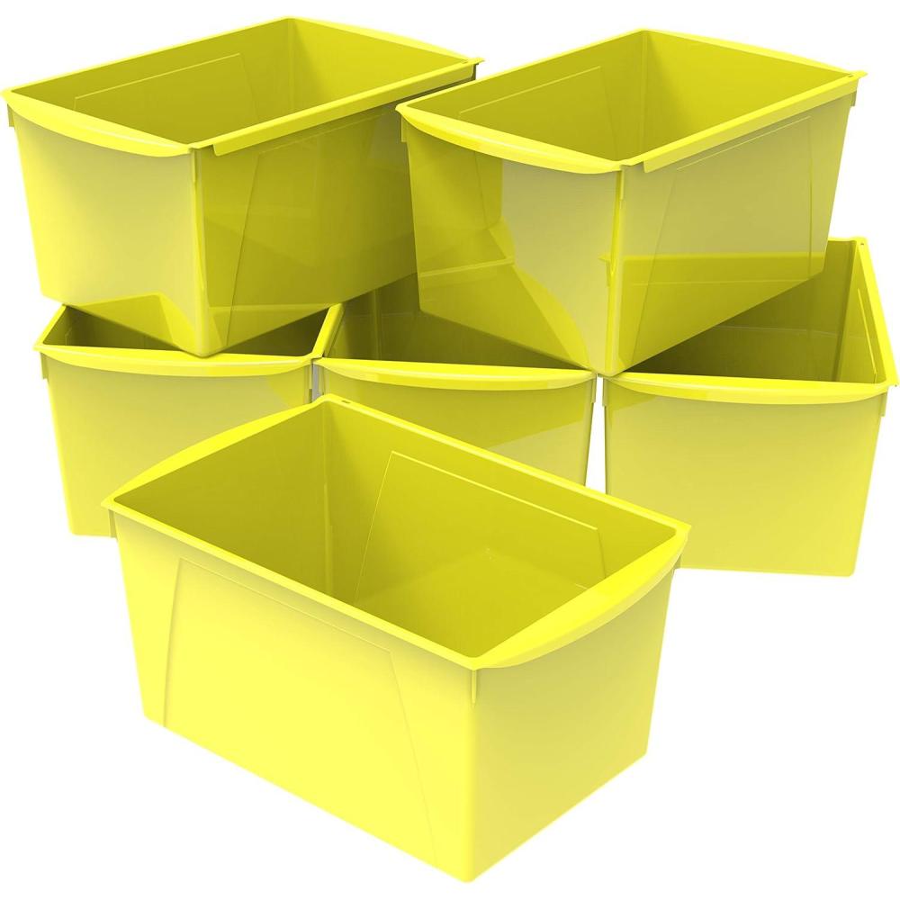 imageStorex ExtraLarge Book Bin Interlocking Plastic Organizer for Home Office and Classroom Assorted Colors 71126E06C Pack of 6Yellow
