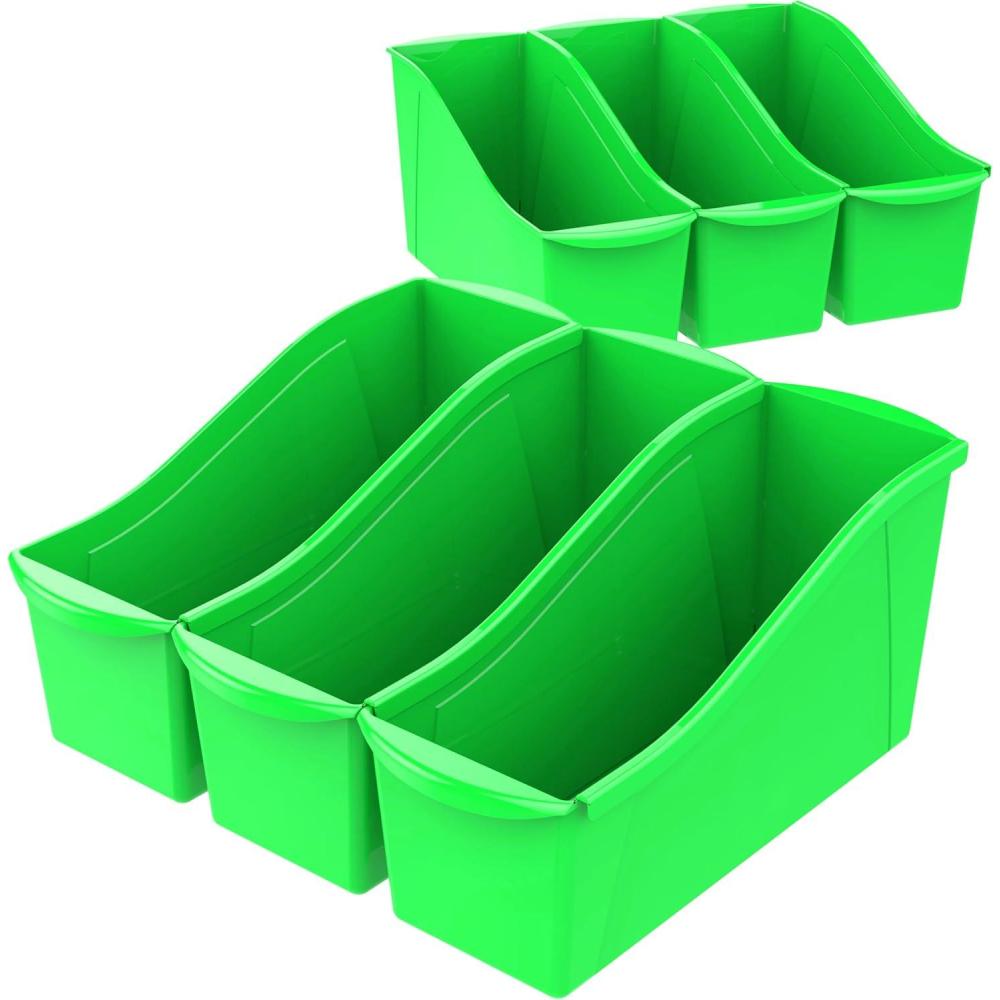 imageStorex Large Book Bin Interlocking Plastic Organizer for Home Office and Work Space Black 6Pack 70109E06CGreen