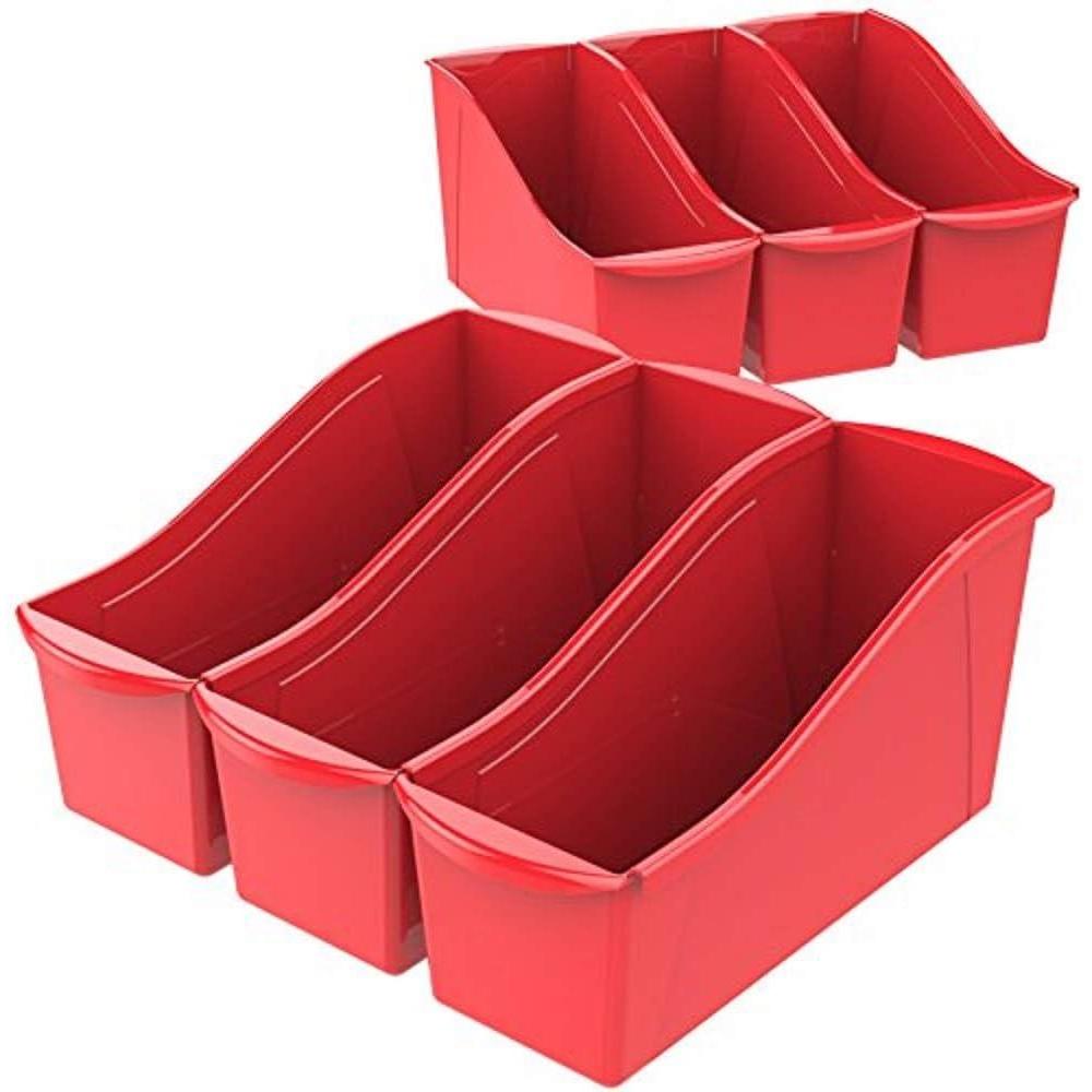 imageStorex Large Book Bin Interlocking Plastic Organizer for Home Office and Classroom Yellow 6Pack 71105U06CCrimson