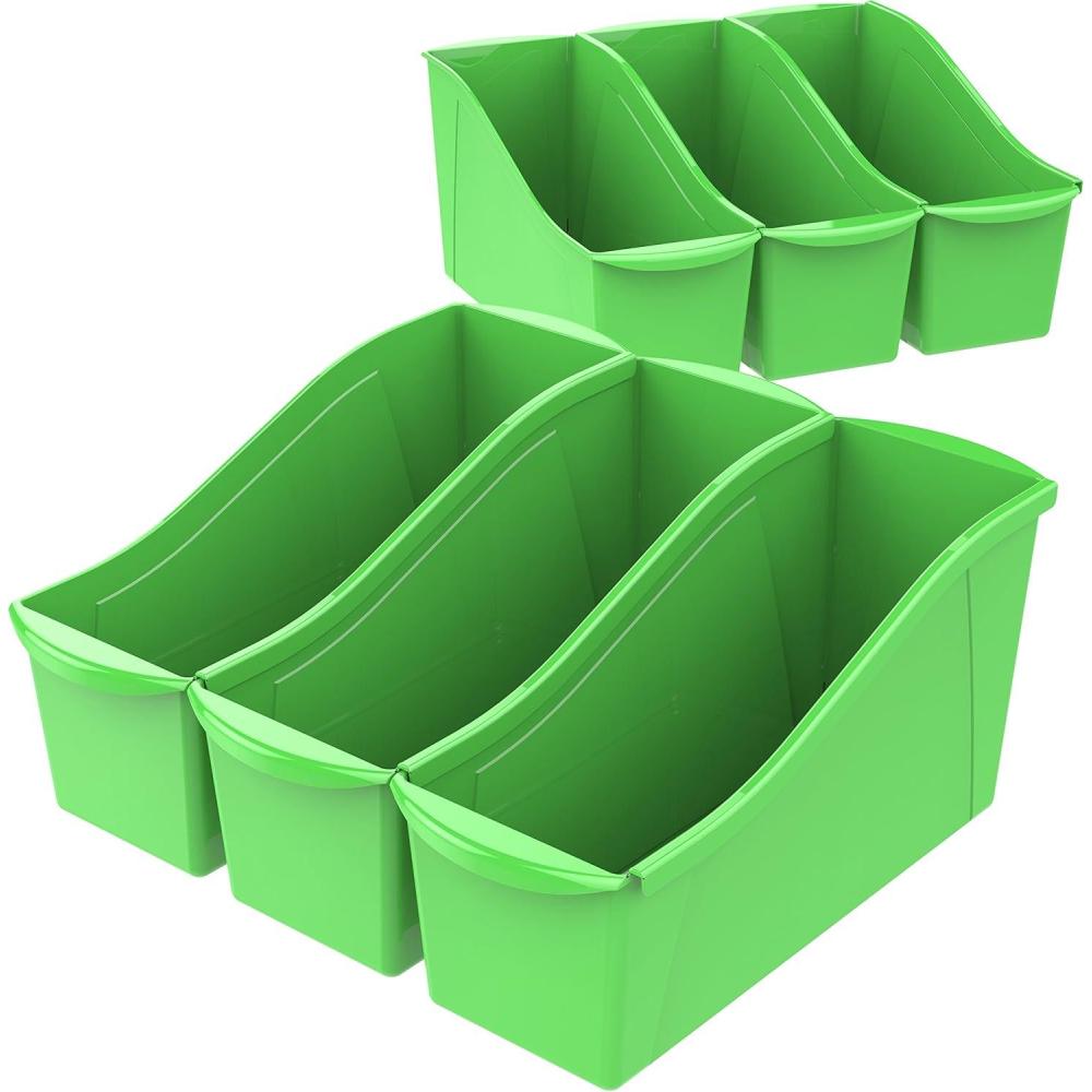 imageStorex Large Book Bin Interlocking Plastic Organizer for Home Office and Classroom Yellow 6Pack 71105U06CGreen